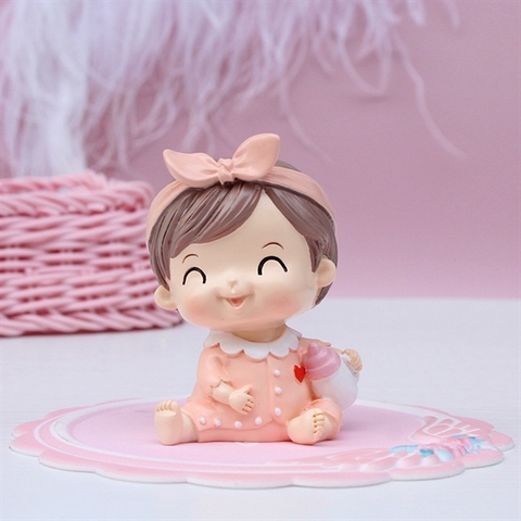 Bé GÁi bờm hồng + bình sữa HỒNG (sứ)