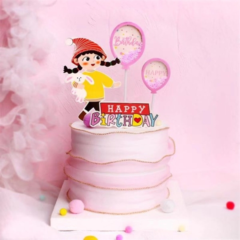 Set hpbd bé gái áo hồng ôm thỏ bay kim tuyến xốp HỒNG-SALE