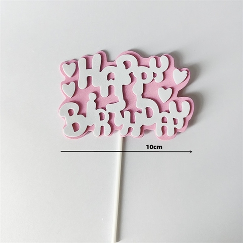 Set 10 Que cắm XỐP chữ HPBD + TRÁI TIM nền HỒNG chữ TRẮNG