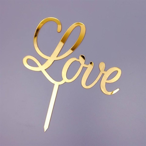 #Topper mica chữ LOVE (mẫu mới) màu vàng