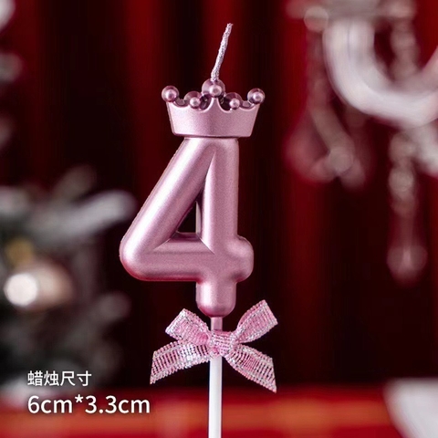 Set 10 nến số vương miện hồng số 4
