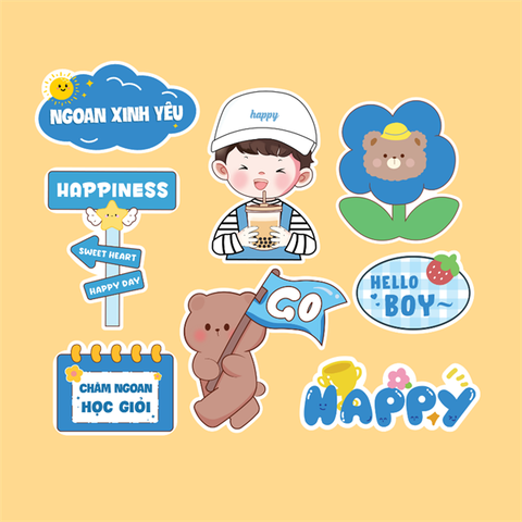 Set que giấy - TN Bé trai trà sữa XANH + ngoan xinh yêu + GẤU NÂU