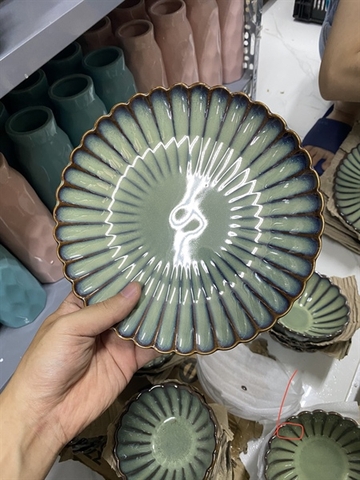 A45: Hoa cúc xanh ngọc bích cao cấp-Đĩa tròn (21cm*2cm)