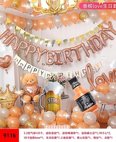 SET Bóng bay + Bóng chữ HPBD + PHụ kiện 9116 (CÓ KÈM BƠM)