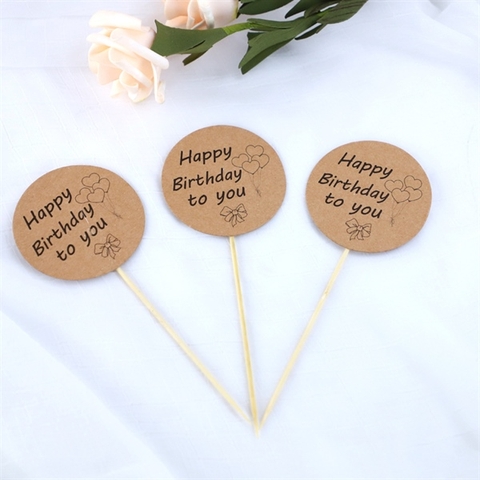 Set 3 que HPBD TO YOU Biển hiệu tròn giấy nâu chùm bóng