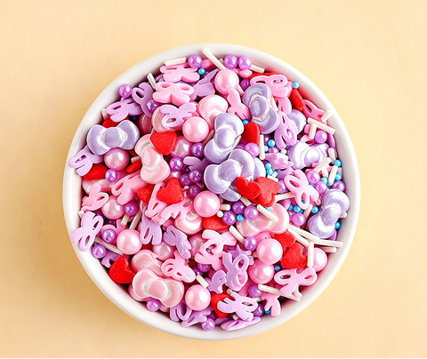 Cốm mix tròn, nơ sợi tone hồng tím đỏ - 100g