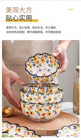 Bộ hoa nhí vàng cam bát cơm 12.8*12.8*6.3cm