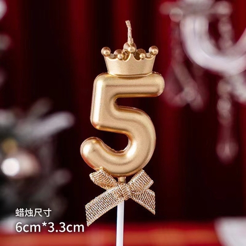Nến số vương miện vàng đồng số 5 (set 10 số)