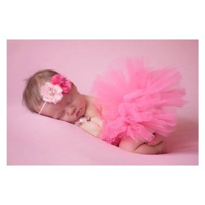 váy ren newborn + băng đô HỒNG