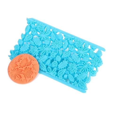 Khuôn nhấn tạo vân bánh màu XANH họa tiết HOA LÁ Mẫu 13