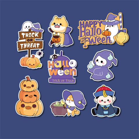 Set que giấy HLW - Happy HLW quả bí ngô 3 tầng - bóng ma cây chổi