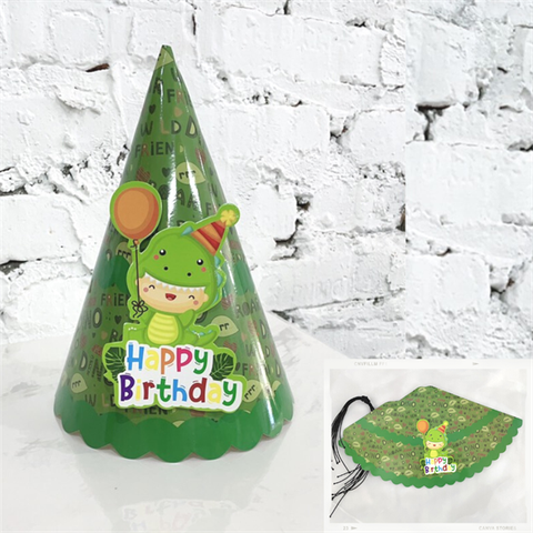 Mũ sinh nhật giấy-khủng long xanh (10mũ)