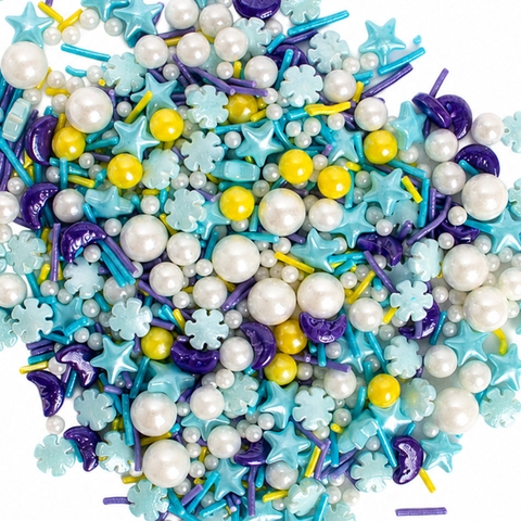 Cốm mix tròn, trăng, sao, hoa, sợi tím vàng xanh trắng 100g