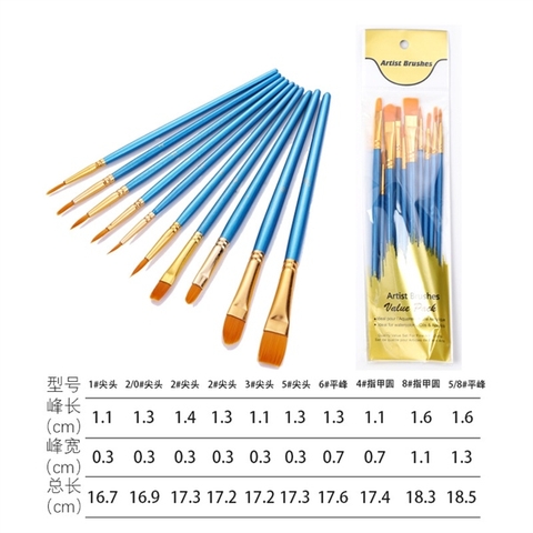 Set cọ vẽ 10 chiếc màu XANH
