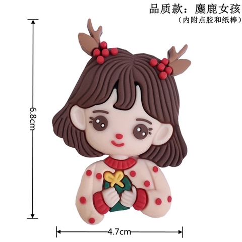 Kute nhựa dẻo MC bé gái áo hồng chấm bi bờm tuần lộc