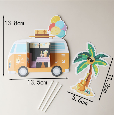 Que cắm Xe oto giấy+chùm bóng+cây dừa