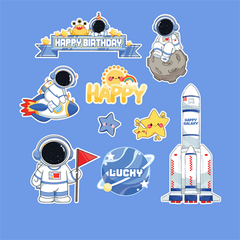 Set que giấy Phi hành gia + tàu vũ trụ + hành tinh LUCKY