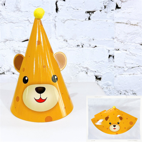 Mũ sinh nhật giấy bông chóp GẤU NÂU (SET 10C)