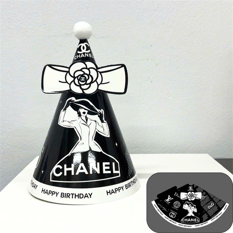 Mũ sinh nhật giấy-CHANEL NƠ ĐEN TRẮNG ( set 10)