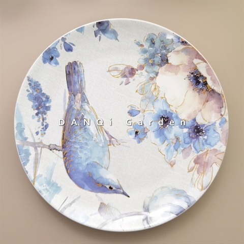 A25: chim xanh Châu Âu Đĩa tròn trắng:29cm