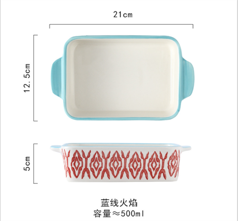 Thố Hoạ tiết-Chữ nhật 21*12.5*5cm Viền XANH min+ĐỎ