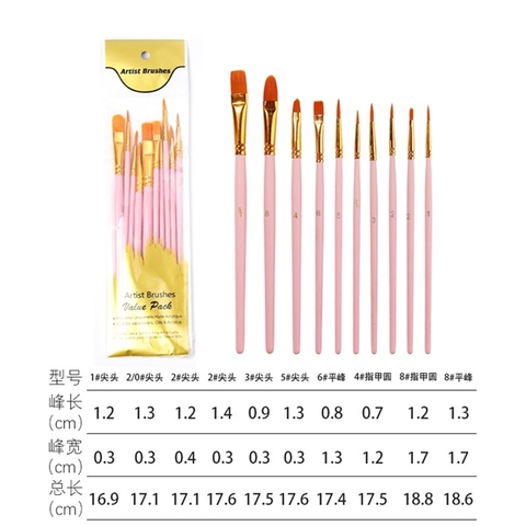 Set cọ vẽ 10 chiếc màu HỒNG