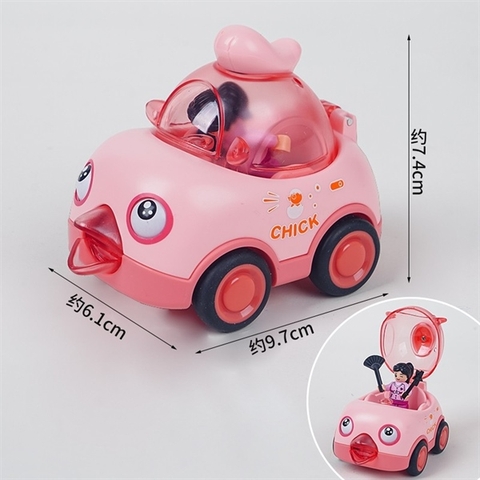 Xe GÀ CON chạy cót MUI TRẦN KÈM NGƯỜI LÁI màu HỒNG