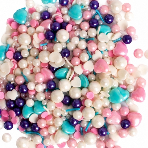 Cốm mix tròn, tim to nhỏ, sợi tím hồng xanh trắng 100g
