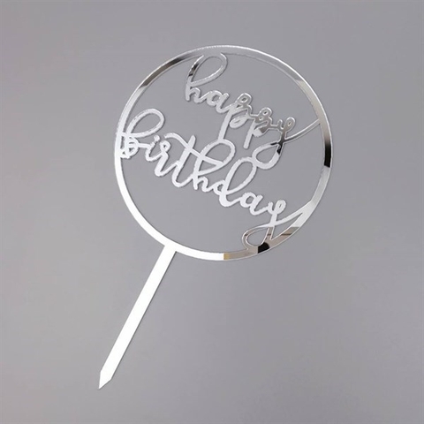 #Topper mica HPBD chữ nhỏ 1 vòng tròn bạc