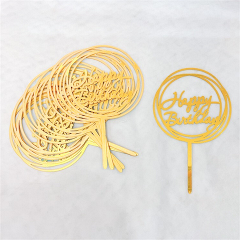 Topper mica Set 10 que HPBD 2 vòng tròn VÀNG