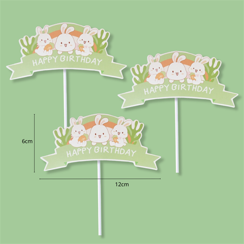 Set 3 Que cắm nhập HPBD cầu vồng + 3 thỏ màu XANH