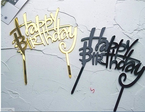 Topper mica HPBD đen 2 que gạch ngang