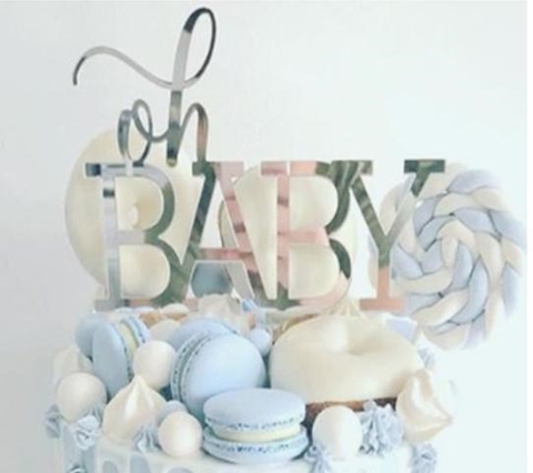 Topper mica Oh BABY chữ in BẠC