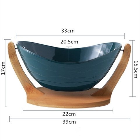 Khay hoa quả XANH đế gỗ dáng võng size to