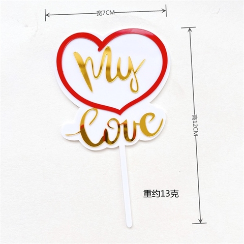 Topper mica MY LOVE nền trắng TIM ĐỎ