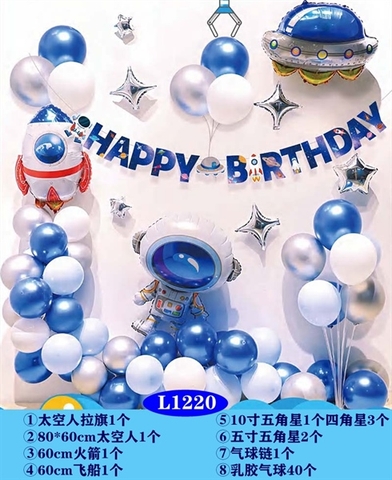 SET Bóng bay + Bóng chữ HPBD + PHụ kiện L1220 xanh trắng