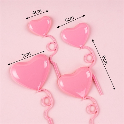 Set 4 tim nhựa BÉO TO NHỎ que xoắn màu HỒNG