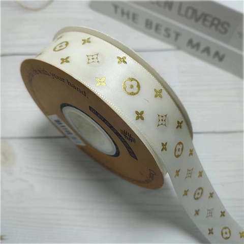 RB LV họa tiết ép nhũ VÀNG màu NGÀ khổ 2,5cm