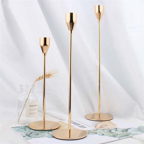 Chân nến sắt mạ vàng đồng (set 3 cái) 34-28-24*8cm