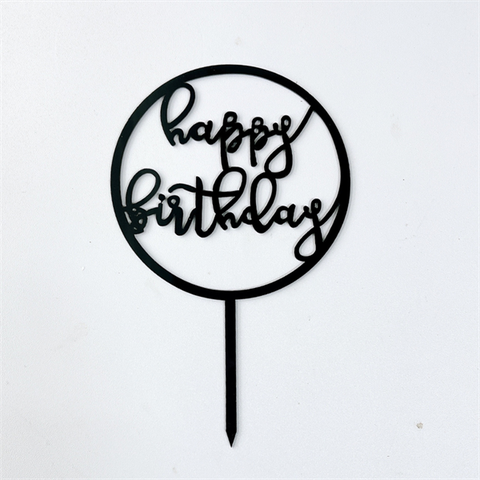 Topper mica HPBD chữ nhỏ 1 vòng tròn ĐEN