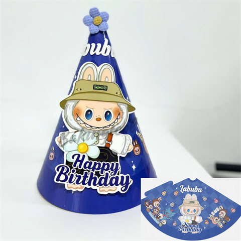 Mũ sinh nhật giấy- CHÓP HOA LABUBU Xanh (10c)