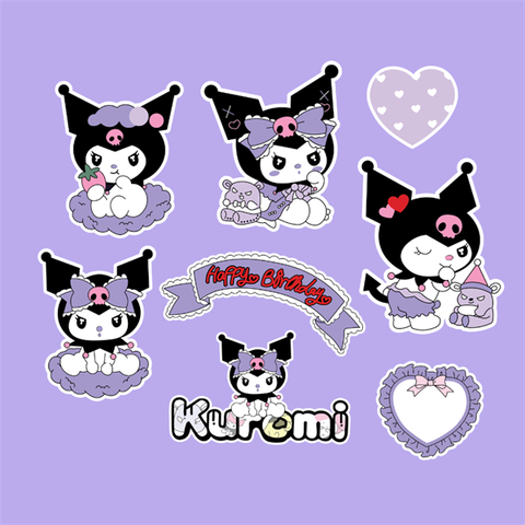 Set que giấy- HPBD KUROMI ĐEN nơ tím