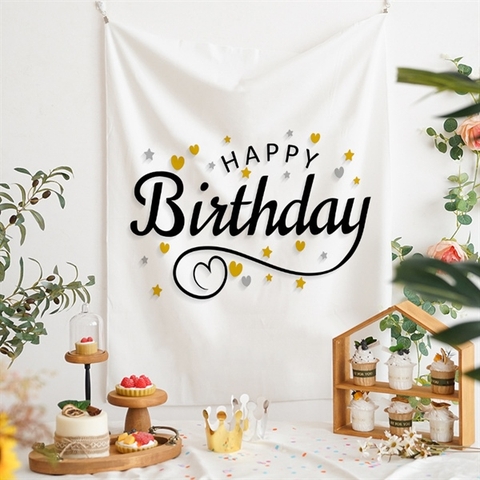 Phông Birthday nền trắng hoạ tiết 150x130cm - mẫu 4