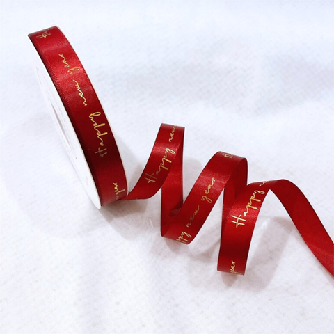 RB lụa HPNY ĐỎ ĐÔ CHỮ NHŨ VÀNG nét mảnh 1,5cm*50m