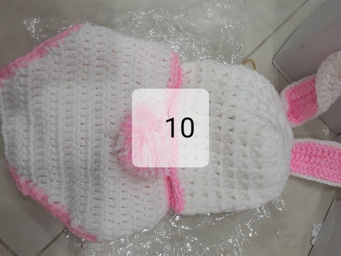 Quần áo newborn thỏ trắng, viền hồng-0