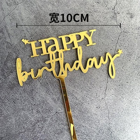 Topper mica HPBD chữ in - chữ thường 2 sao vàng