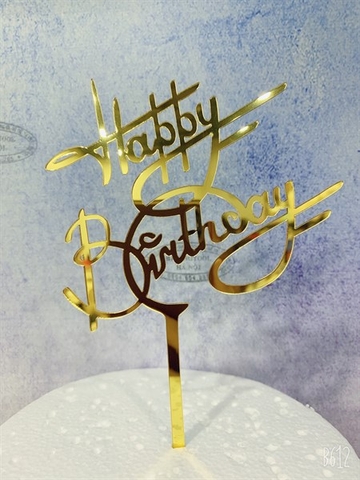 Topper mica HPBD chữ D uốn VÀNG