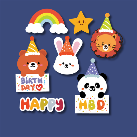 Set que giấy tag HAPPY + Sư tử gấu trúc + CẦU VỒNG SAO (combo2)