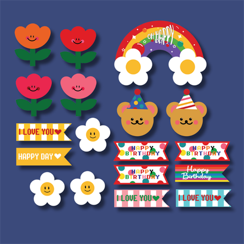 Set que giấy CẦU VỒNG - tag I LOVE YOU, HPBD GẤU HOA (combo2)