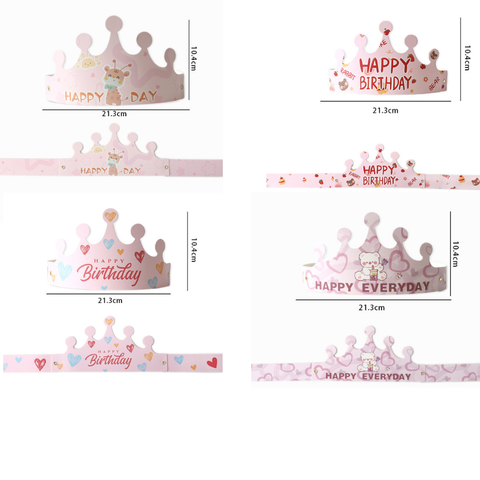 Mũ vương miện HPBD mix thú màu hồng set 10c - Giao mẫu ngẫu nhiên